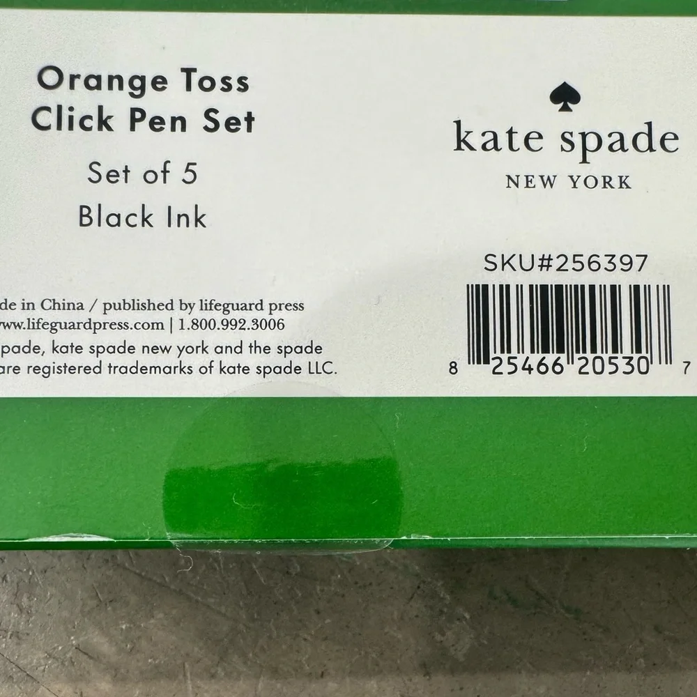 Kate Spade citrus Ink Pen Set of 5  w/ trio of Pink,Blue &green printed Notepads